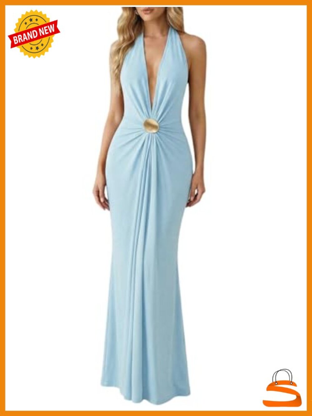 Halter Maxi Dress Deep V Neck Backless Bodycon Formal Wedding Guest